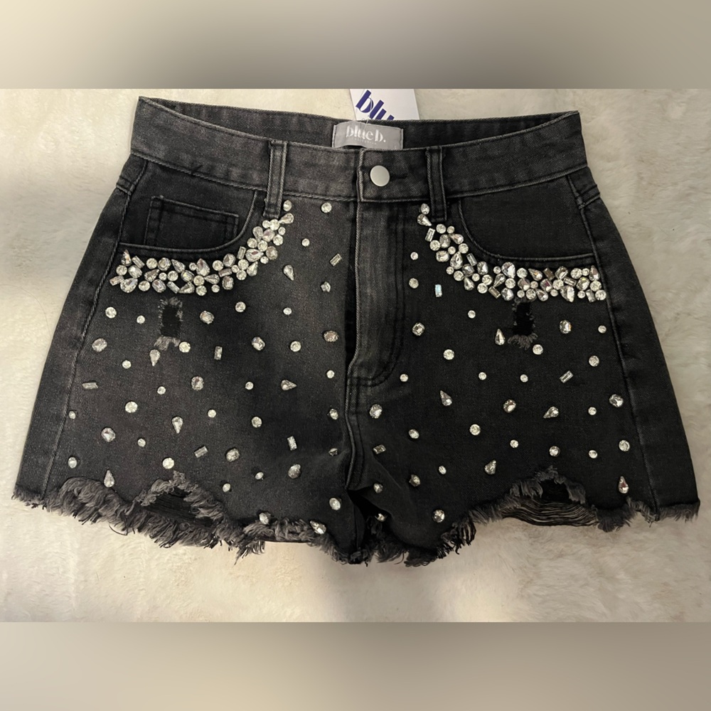 Embellished Black Jean Shorts